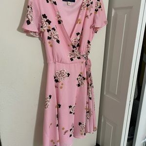 Flowy Pink Floral Wrap Dress